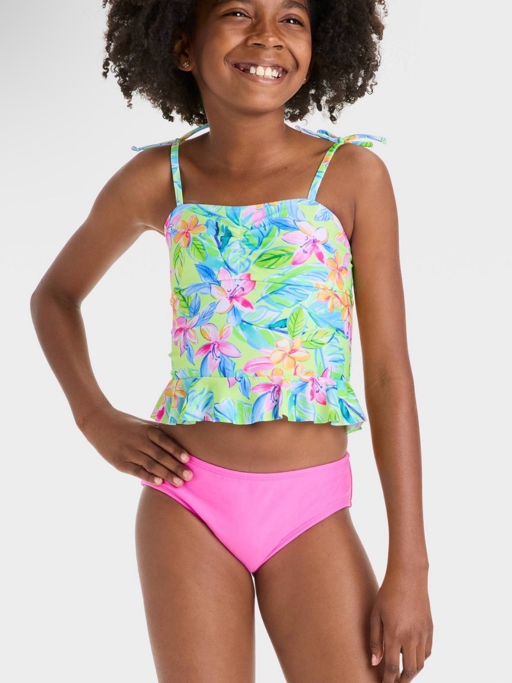 Cat & Jack Girls Floral Tankini Set in Tropical Floral Print
